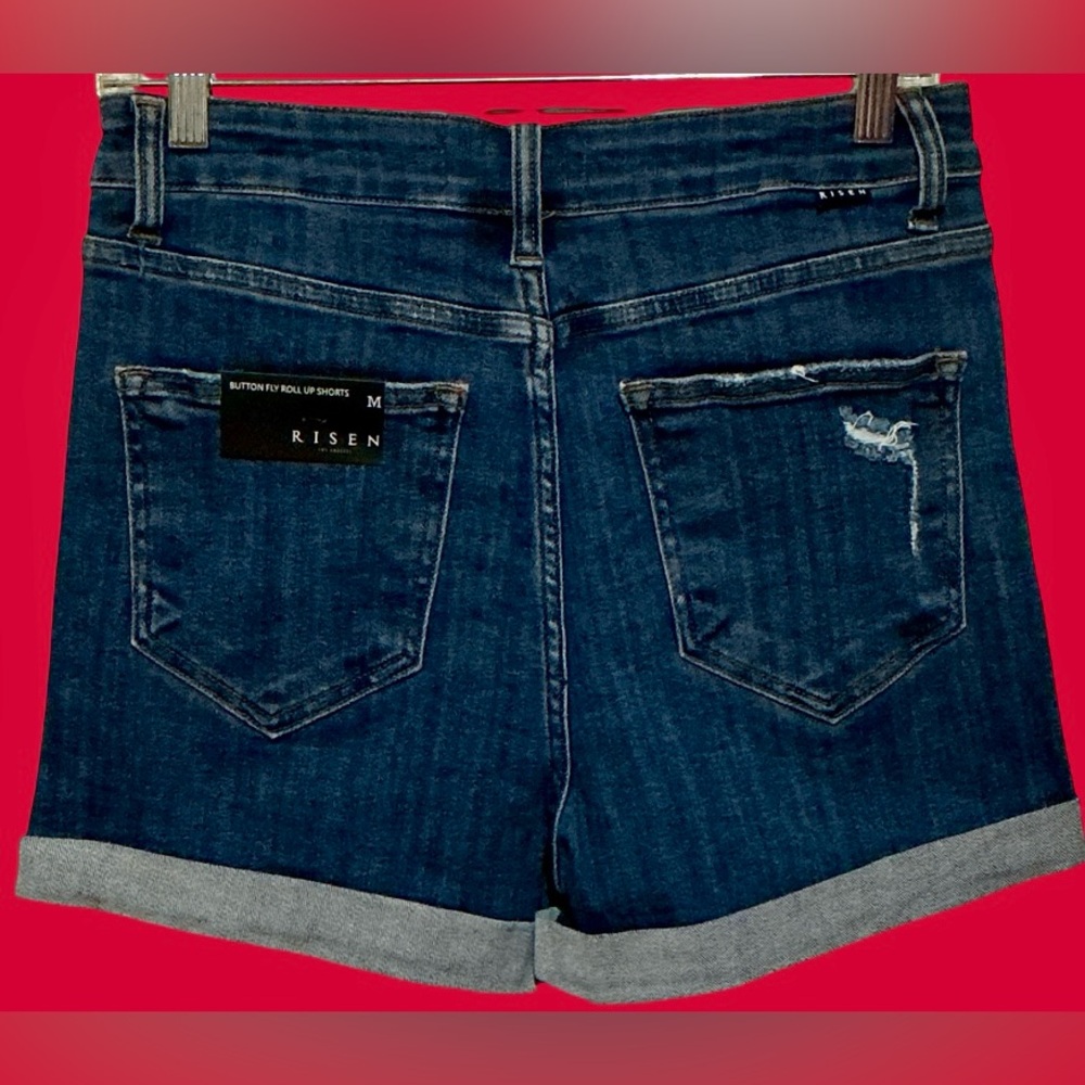 Risen Women's Distressed Blue Jean Shorts - Picture 3 of 6